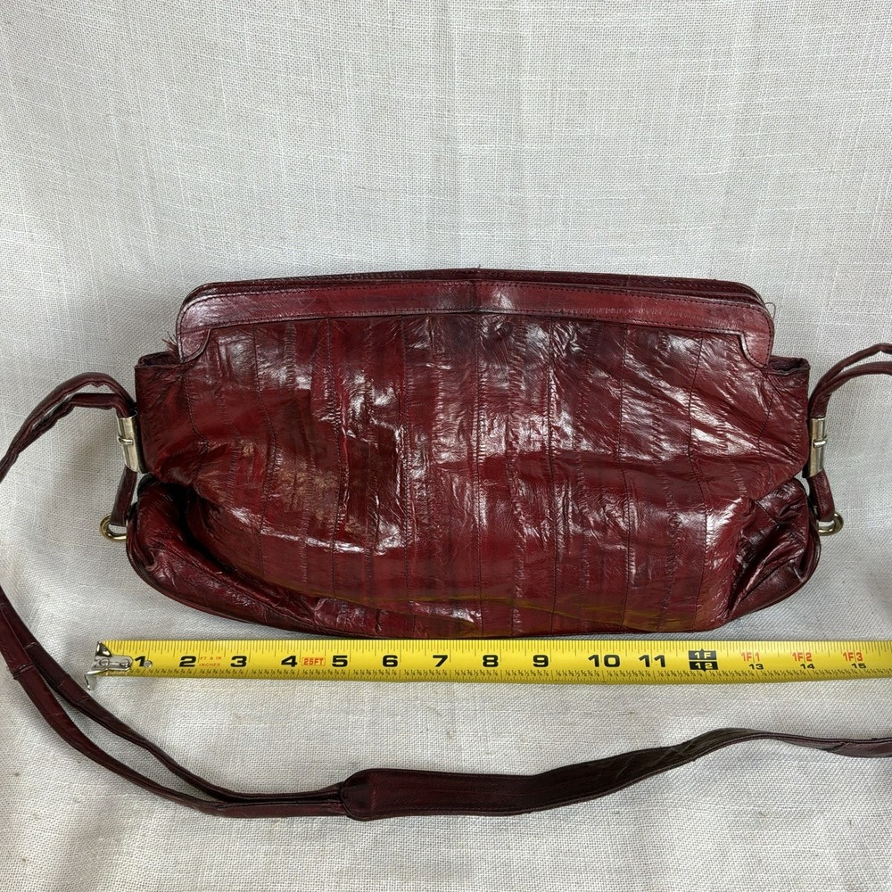 Vintage Ox Blood Eel Skin Leather Purse‎ Shoulder Bag Statement